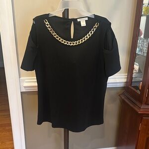 Stylish Black Blouse with Gold Chain Accent
